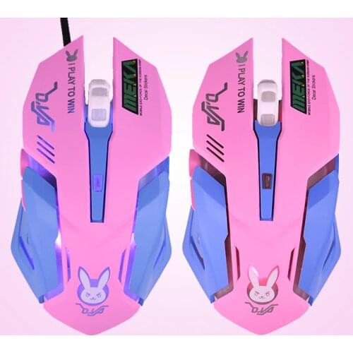 Game Office Mouse Girls Light-emitting Competition Chicken Cute Wired Wireless Mouse for PC Laptop CF Overwatch OW DVA Pink