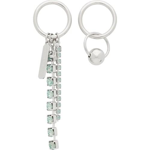 Ins jewelry Green Opal Rhinestone chain tassel punk asymmetric exaggerated large earrings female Earrings