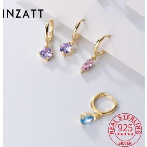 INZATT Real 925 Sterling Silver Triangle Square Square Zircon Hoop Earrings For Fashion Women Fine Jewelry Punk Accessories