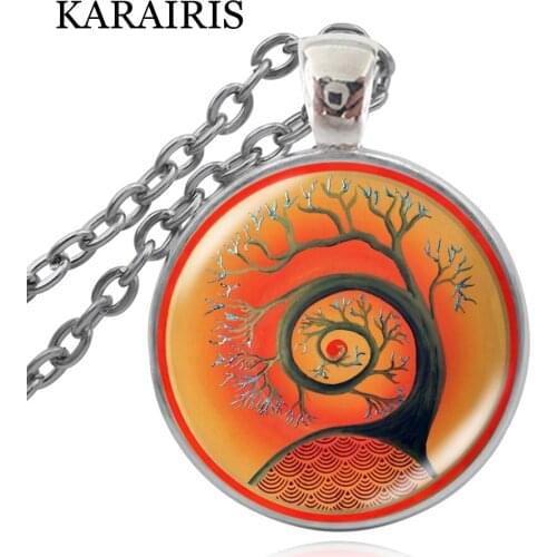 KARAIRIS Mandala Necklace Beautiful Art Glass Cabochon Pendant For Women Jewelry Creative Gift Long Chain Jewelry