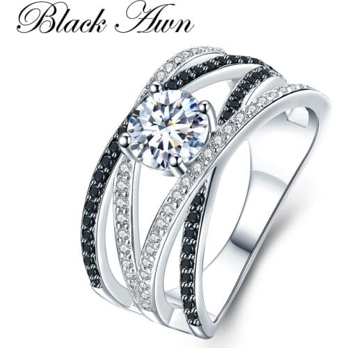 New Arrival Authentic 925 Sterling Silver Women Rings White/Black Zirconia 925 Silver Rings Fine Jewelry Gift Bague C012