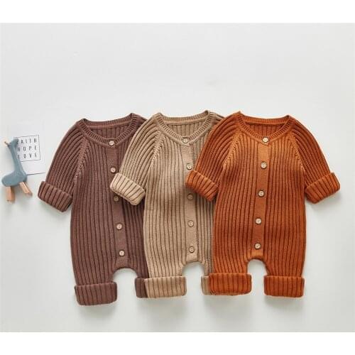 Infant Newborn Baby Girls Boys Ribbed Romper Long Sleeve Knitted Autumn Winter Outfits Solid Jumpsuits 0-24M
