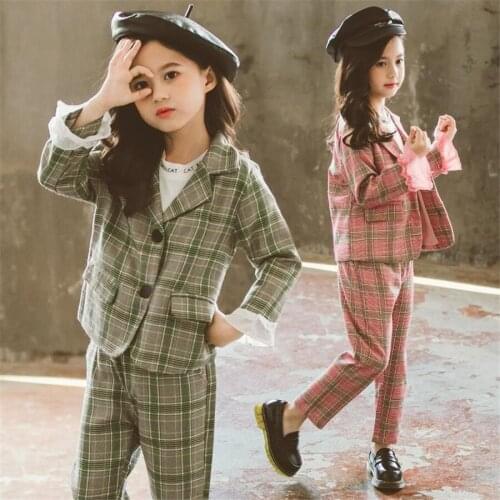 Teenage Girls Clothing Set 2020 Spring Girls Plaid Suit Jackets +Pants School Tracksuit Girls Clothes Children Clothes 12 Years