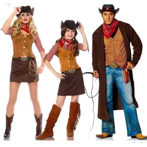 High quality Brand New adult Kids costumes west cowboy cosplay Halloween costumes for women costume ball Parent child clothing
