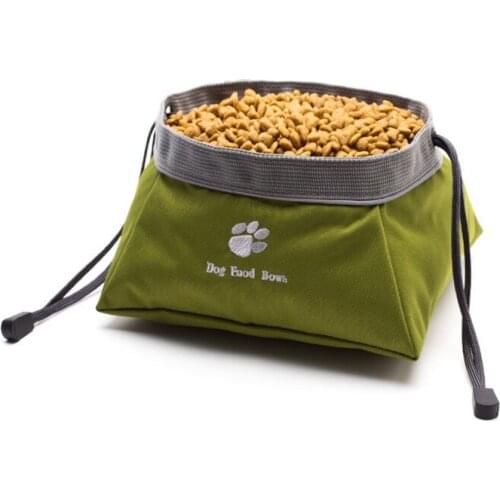IdYllife Folding Bowl Waterproof Outdoor Food Water Feeder for Dogs Cats Kittens Travel with Drawstring Oxford High Quality
