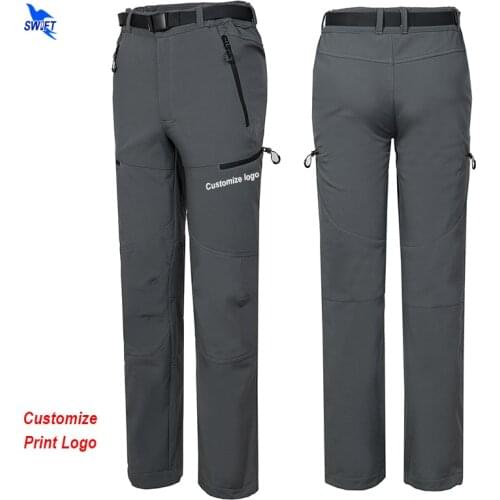 Customize Logo Spring Winter Men Hiking Pants Outdoor Softshell Trousers Waterproof Warm Fleece Camping Skiing Climbing Clothing
