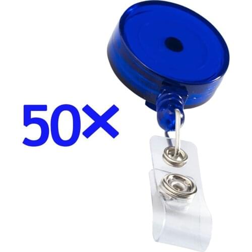 Lot 50cps blue ID badge holder reel clip, back belt clip,extend nylon cord retracting,hospital nurse,employee,trade show favor