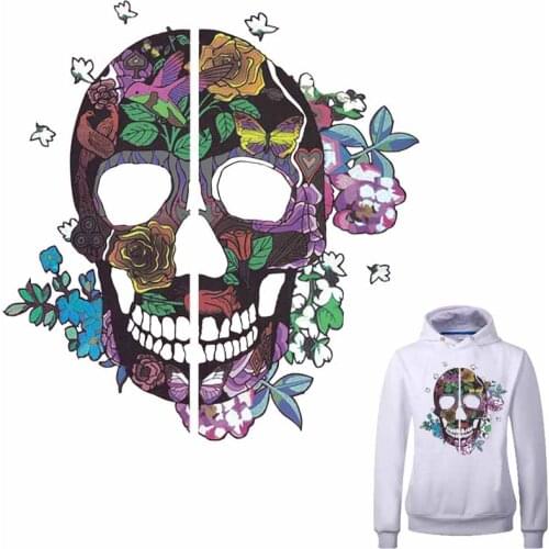 Flower Skull Patches For Clothes A-level Washable DIY Accessory Decoration Iron On Transfer Parches Para La Ropa