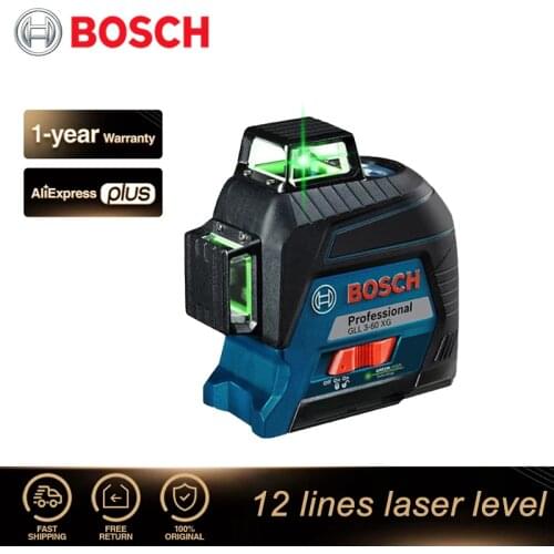 Bosch 12 Lines 3D Cross Line Laser Level Green Laser Beam Line Self-Leveling 360 Vertical & Horizontal Cross Super bright