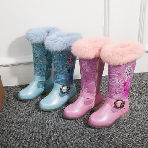 2020 New Winter Girls High Heel Boots Little Girl Elsa Princess Fashion Boots Fleece-Lined Warm Design Children Snow Boots