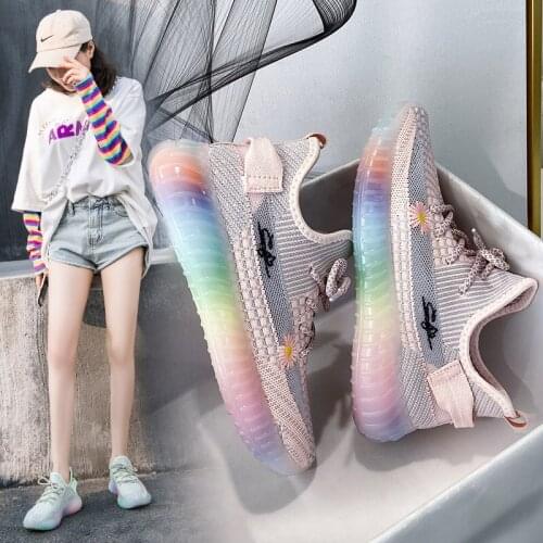 2021 new flying coconut shoes rainbow jelly shoes Korean breathable student leisure sports dad shoes