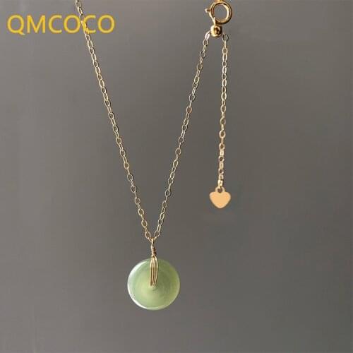 2021 New Style 925 Silver Fashion Vintage Round Shape Green Stone Collarbone Neckace For Women Birthday Party Collarbone Chain