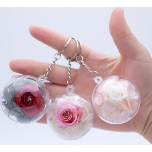 Fashion new flower stand rose glass crystal ball artificial flower stand wedding Valentines day gift bag car ornaments keychai