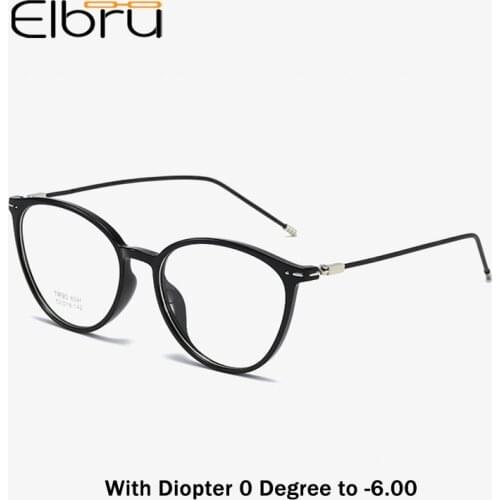 Elbru Cat Eye Finsihed Myopia Glasses With Diopter 0 -0.5 1.0 1.5 2.0 2.5 3.0 3.5 4.0 4.5 5.0 5.5 6.0 Nearsighted Eyeglasses