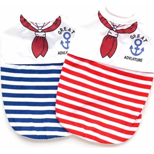 Pet Dog Clothes For Small Dogs Summer Cartoon Vest Clothing Sailor Tie Anchor Print Navy Tie Stripes Cat Dog Breathable T-Shirt