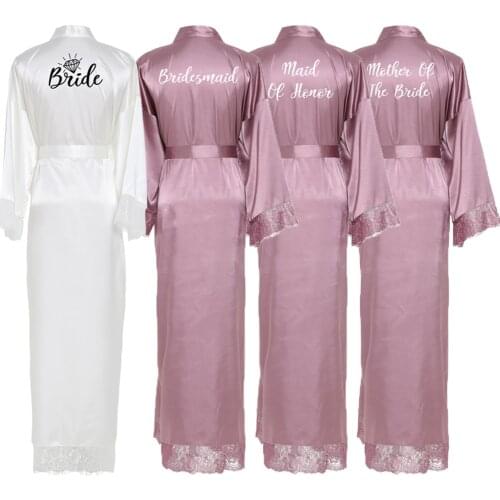 Bridesmaid Robes Long Large Plain Mother Bride Robe Silk Satin Robe Wedding Robes Bathrobe Lace Robe Mauve