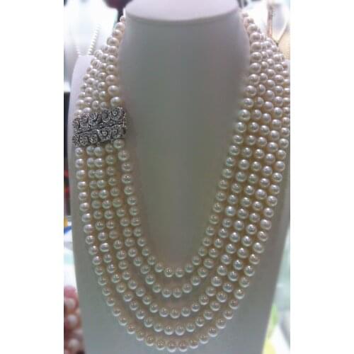 Wholesale 4 rows natural AA 7-8mm white freshwater pearl necklace 005