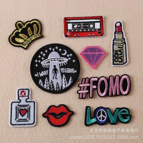 Patches For Clothing Crown/Lipstick/Radio/Perfume/Text Patches For Apparel Bags DIY Accessories