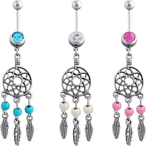 1pc/lot Dream Catcher Austria Crystal Navel Piercing Nombril Surgical Steel Belly Button Ring Navel Piercing Pircing Ombligo