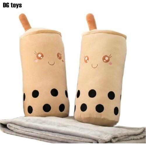 Bubble Tea Cup Pillow With Fleece Blanket Stuffed Soft Milk Tea Back Cushion Waist Pillow for girl Soft Drink toy gift for Kid