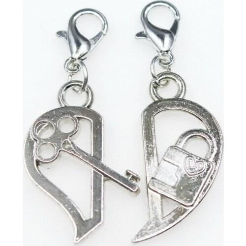 Love Lock 10pcs/lot Dangle Charms Lobster Clasp DIY Bracelet Necklace Pendants Jewelry Hanging Charms