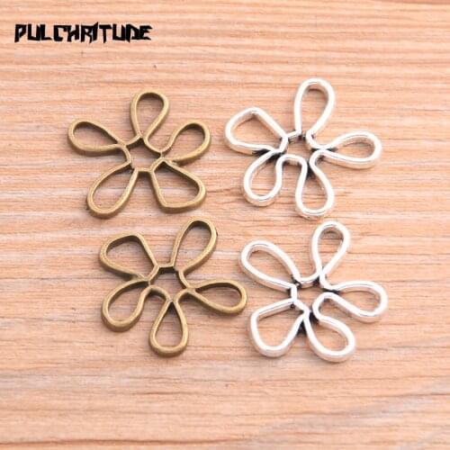 PULCHRITUDE 10pcs 22*23mm 2020 New Product Two Color Hollow Flower Charms Plant Pendant Jewelry Metal Alloy Jewelry Marking