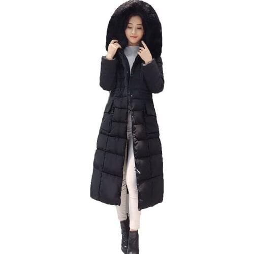 Plus Size 5XL Cotton Coat Clothing Women Long Warm Thicke 2021 Winter Slim Cotton Coat Jacket Parkas Fur Collar Removable Cap