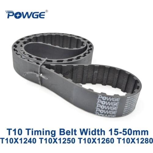 POWGE T10 Synchronous timing belt C=1240/1250/1260/1280 Width 15/20/25/30/40/50mm Rubber T10X1240 T10X1250 T10X1260 T10X1280