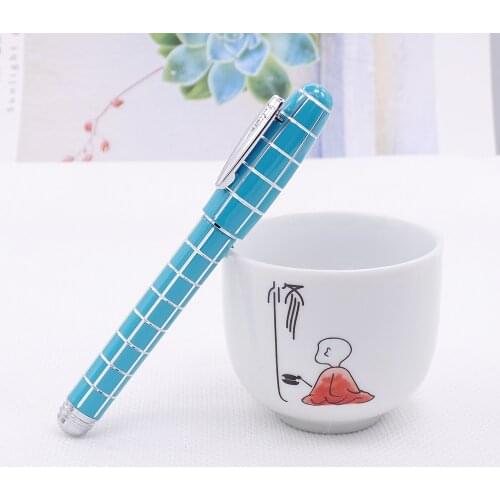 Fuliwen 2062 Resin Roller Pen, Fashion Travel Short Pocket Pen , Fine Nib 0.5mm Beautiful Square Lattice Pattern Writing Pen