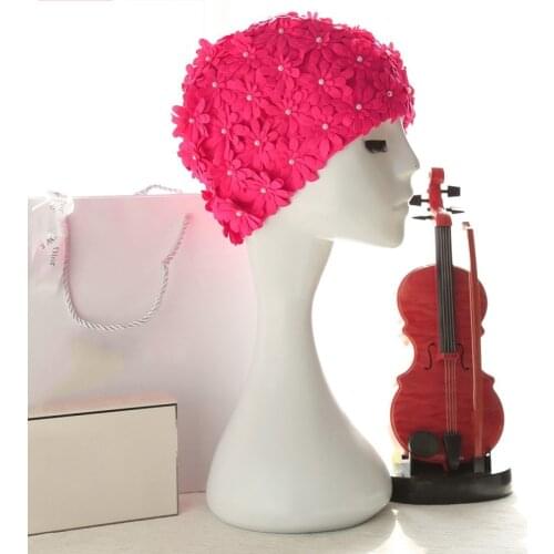 Handmade Pearl Swimming Caps Flower Bathing Cap Protect Ears Hair Women Swim Pool Hat