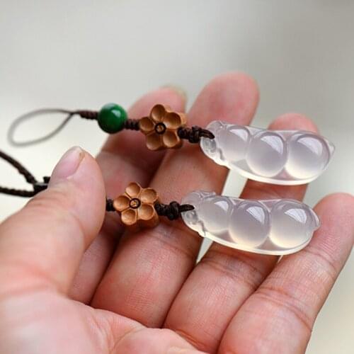 Hand Craft Natural Stone Chalcedony Keychains Handbag Purse Holder Lucky Lock Healing String Beans Key Chains