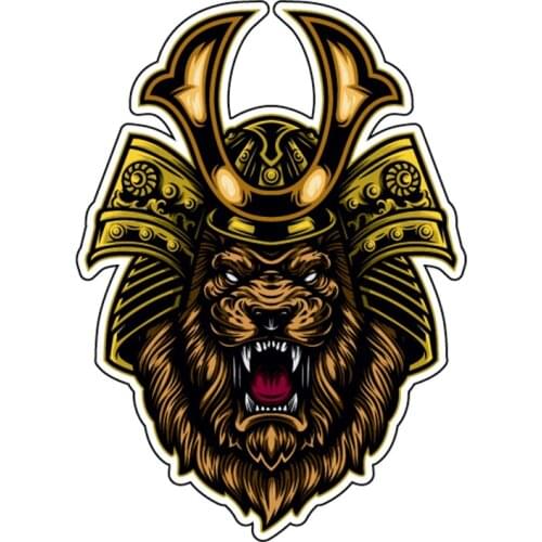 S40588# Various Sizes Self-Adhesive Decal Lion in a Samurai Helmet Car Sticker Waterproof Auto Decors on Bumper Rear Window