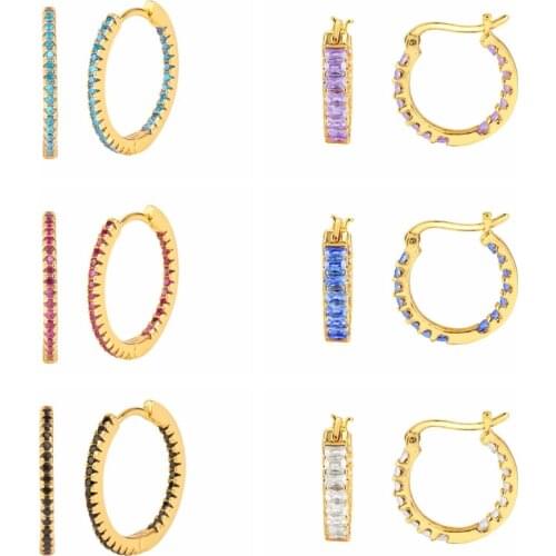 925 Silver Ear Buckle Inlaid Crystal Hoop Earrings Lovely Small Circle Earrings for Women Gold Color Earrings Fashion Jewelry