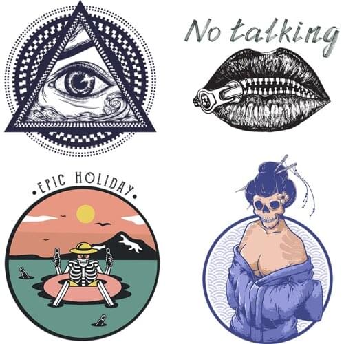 Punk Skull Beauty Heat Transfer Patch Vinyl Cool Skull Patches Sticker on Clothes Iron on Transfers For Clothing Stickers Stripe