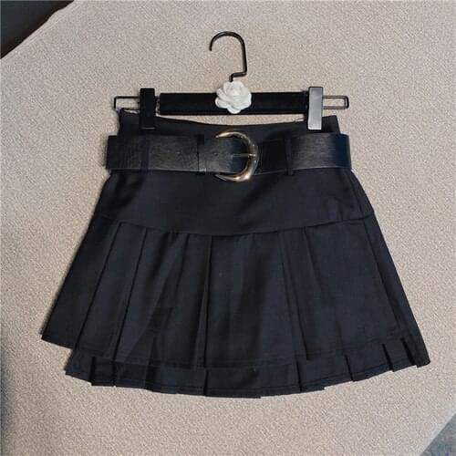 Mini Skirt Women 2021 Summer New Korean Style Belt Waist Girl Students Pleated Skirts Khaki White Black Apricot Jupe Femme
