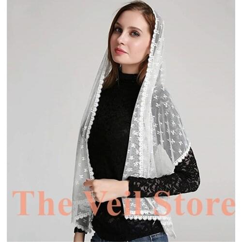 Women Rectangle Mantilla Veils for Church Catholic Black White Soft Lace Latin Mass HeadCover Scarves Velo Negra Mantilla Voile