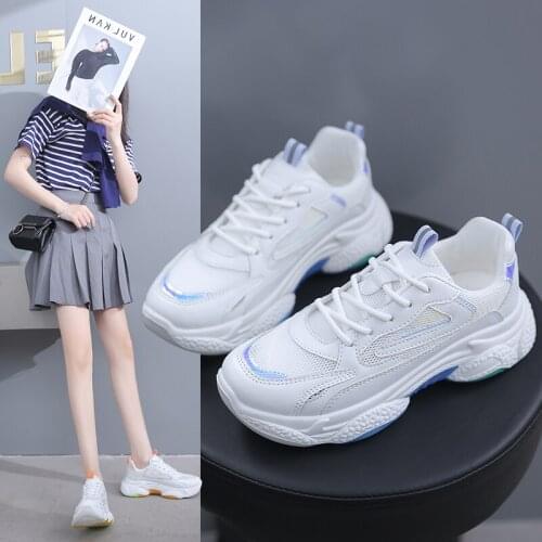 Rainbow Sole Dad Shoes Womens 2021 Summer New Korean Version of the Thick Crust Mesh Breathable Casual Sports Shoes