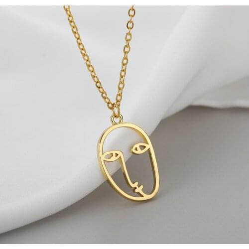 New Fashion Hollow Out Ladies Facial Contour Necklace For Women Girls Stainless Steel Pendant Female Holiday Jewelry Gift