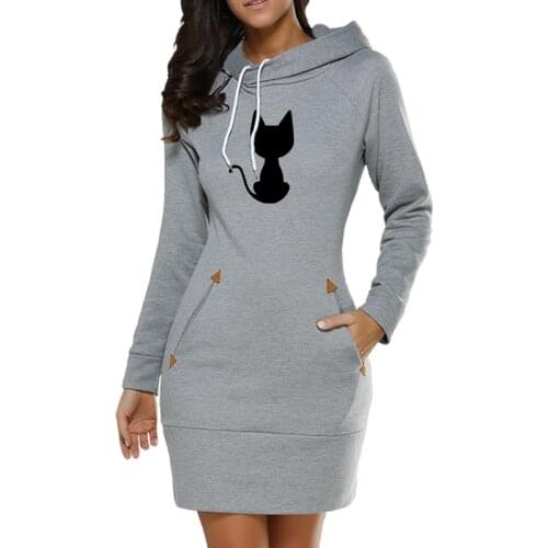 Women Sweatshirt Dress Hooded Long Sleeve Casual Hoodies Dress Drawstring Pullover Tops Plus Size Streetwear Dropshipping