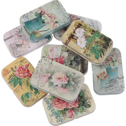 1PC Vintage Flower Printing Mini Tin Box for Jewelry Wedding Favor Metal Candy Box Decorative Storage Boxes Gift Home