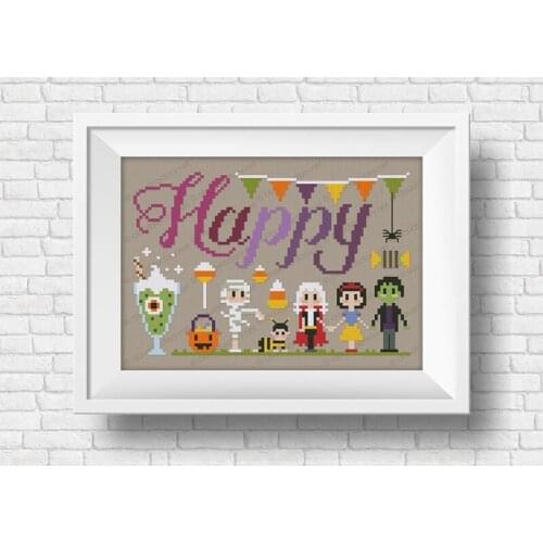 Gold Collection Embroidery Happy Halloween Words Cross Stitch Kit Child with 100% Cotton Floss & Free Shipping for Wall Decor