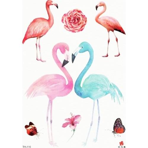 1 Sheet Watercolor Animal Temporary Tattoo Flamingos Decal Body Sticker TH116 Water Transfer Tattoo Paper