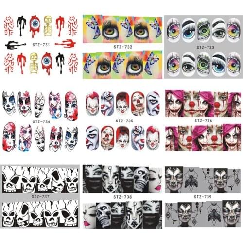 25pcs/Lot Halloween Nail Art Sticker Sexy Skull Head Vampire Rose Water Transfer Decals Nails Foil Manicure Nail Art Decorations