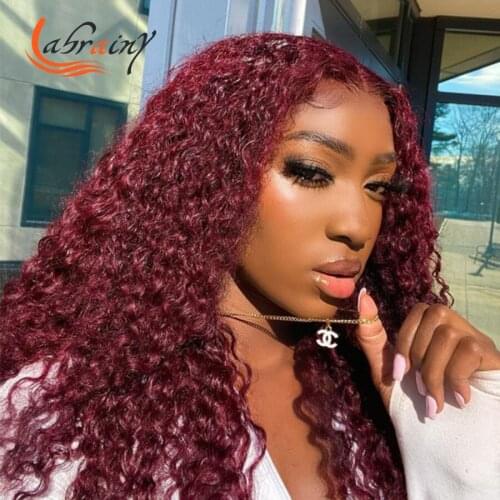 99J Kinky Curly HD Transparent Lace Frontal Wig 13x4 Burgundy Red Human Hair Lace Front Wigs For Black Women Deep Wave