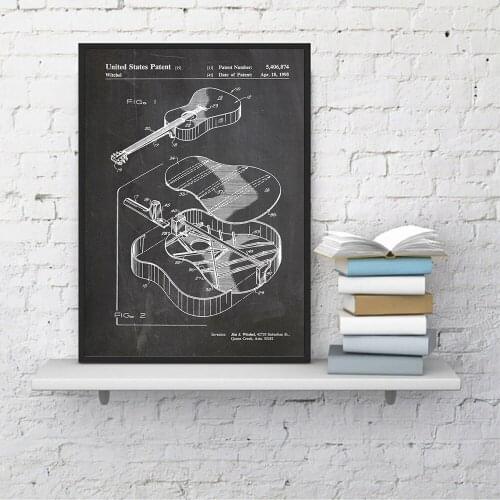 Martin Guitar Abstract Canvas Painting Acoustic Guitar Patent Vintage Posters Whammy Bar Art Prints Blueprint Music Room Decor