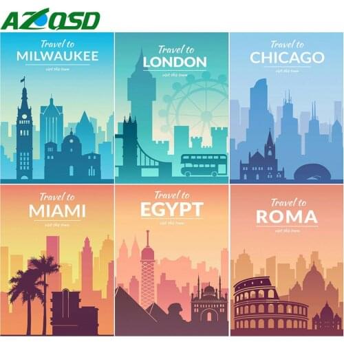 AZQSD Diamond Painting City Cross Stitch Kits Home Decor Diamond Embroidery Landscape Mosaic Full Square Drill Handicraft