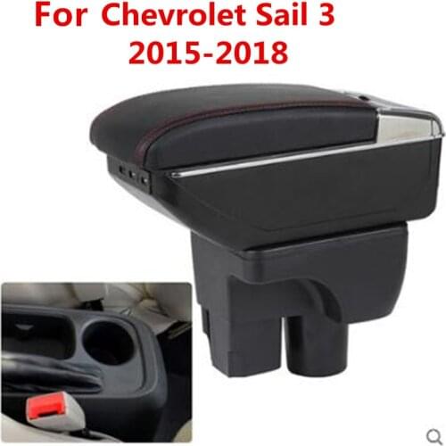 Central armrest BIG SPACE+LUXURY+USB armrest Storage box with cup holder LED USB Fit for Chevrolet Sail 3 2015-2017