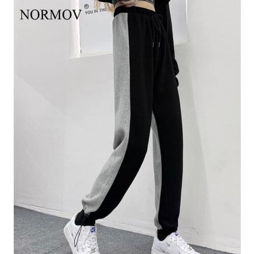 NORMOV Autumn Winter Pants Korean Fashion Loose High Waist Casual Sweatpants Tether Black Wide Legs Straight Trousers Women