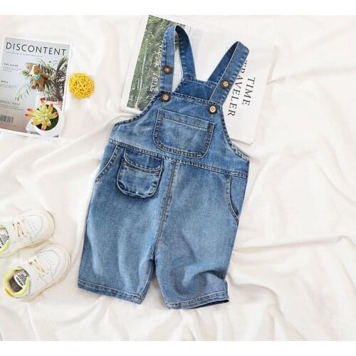 Kids Denim Overalls 2021 Summer New Baby Girls Fashion Korean Jeans Jumpsuits Casual Loose Short Overalls For Boys Toddler Pants