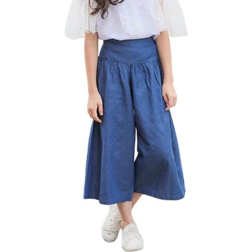 Girls Jeans Solid Trousers for Kids Loose Pants for Girls Wide Leg Pants for Children Cotton Bottoms Teenagers Denim Pants Skirt